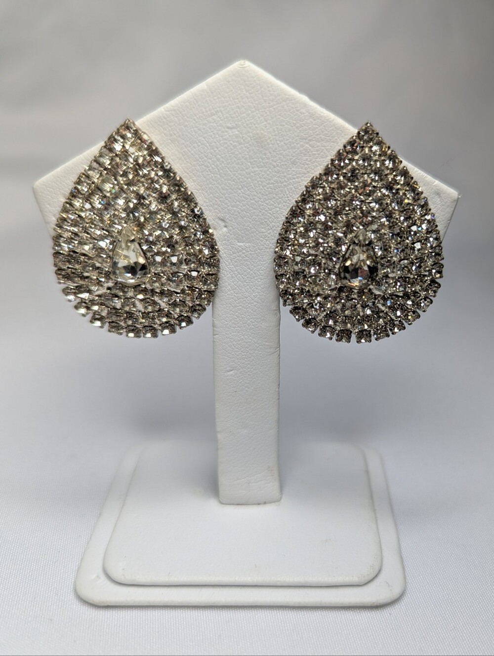 Crystal Teardrop Statement Earrings - Silver Tone